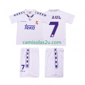 Camisolas de futebol Real Madrid RAUL 7 Retro Criança Equipamento Principal 1994 1996 Manga Curta